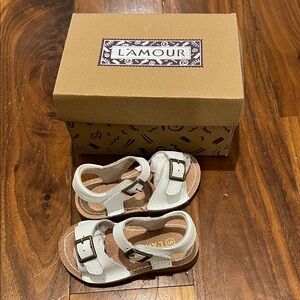 L'Amour Kids White Leather Sandals